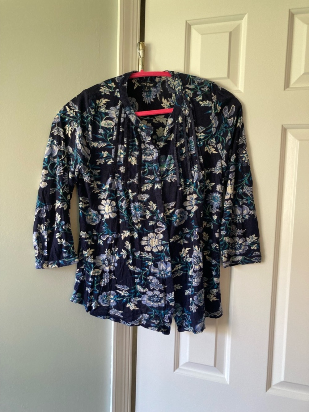 Lucky Brand Navy Floral Peasant Blouse